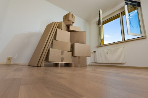 Packed boxes and furniture ready for house removal in Liverpool