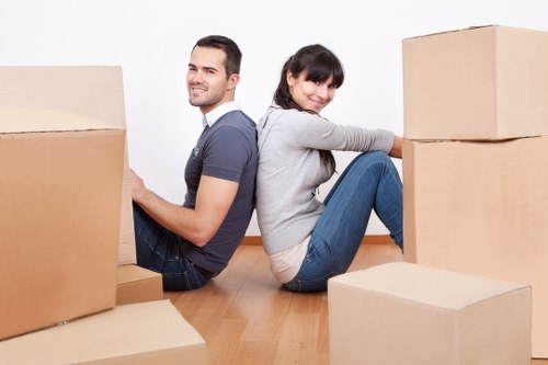 Removal van with boxes and household items ready for transport